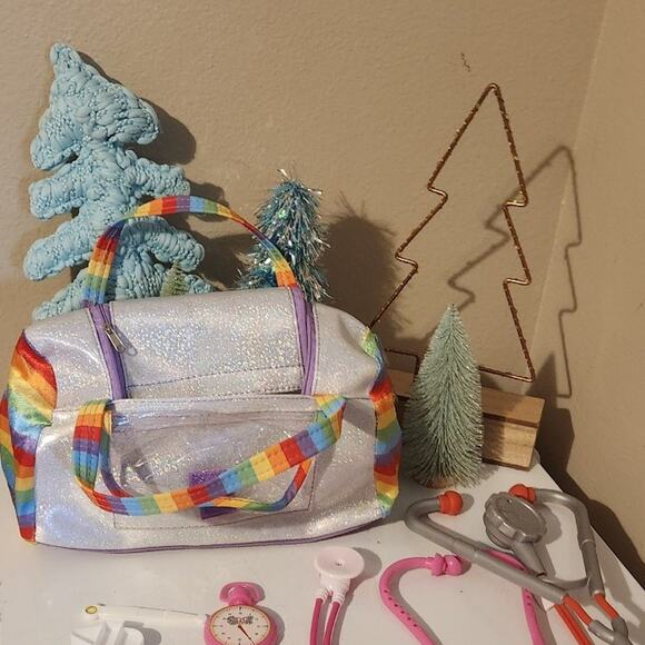 Dr doctor kit gently used in fun rainbow glitter bag  2 stethoscopes & tools - Picture 7 of 8